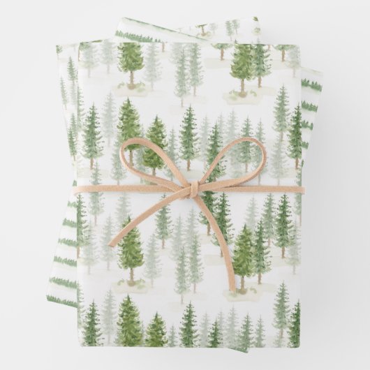De moderne Waterverf kerstfeestdag groene bomen Inpakpapier Vel (In situ)