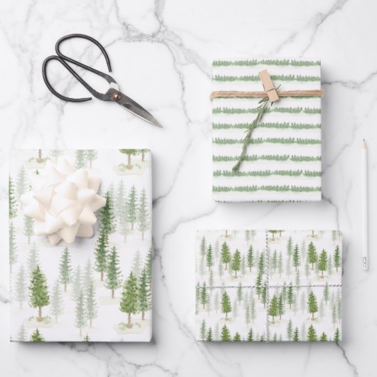 De moderne Waterverf kerstfeestdag groene bomen Inpakpapier Vel (Voorkant)