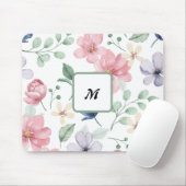 De moderne Waterverf Roze Bloemen Monogrammed Muis Muismat (Met muis)
