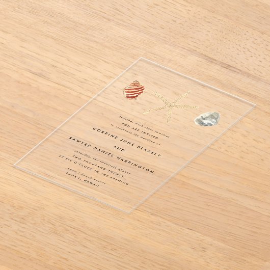 De moderne Waterverf Seashells bruiloft Acryl Uitnodigingen (Laagn)