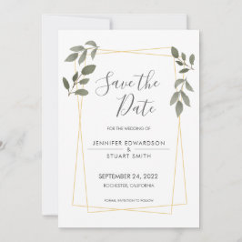 De moderne waterverf verlaat gouden lijst sparen d kaart