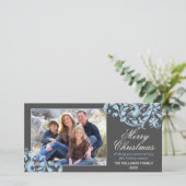 De moderne Werveling bloeit Grijs en Blauwe Feestdagenkaart (Staand voorkant)