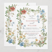 De moderne Wildflower Boho Waterverf bruiloft Kaart (Voorkant / Achterkant)
