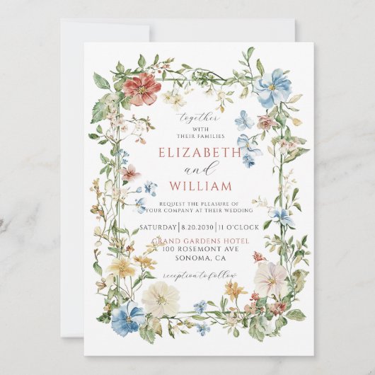 De moderne Wildflower Boho Waterverf bruiloft Kaart (Voorkant)