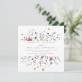 De moderne Wildflower Lijst Square bruiloft Kaart (Staand voorkant)