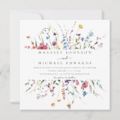 De moderne Wildflower Lijst Square bruiloft Kaart (Voorkant)