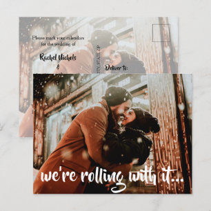 De moderne Witte Band van het Manuscript Foto spar Aankondigingskaart