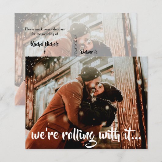 De moderne Witte Band van het Manuscript Foto spar Aankondigingskaart (Voorkant / Achterkant)