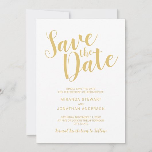 De moderne Witte en Gouden Band van het Manuscript Save The Date (Voorkant)