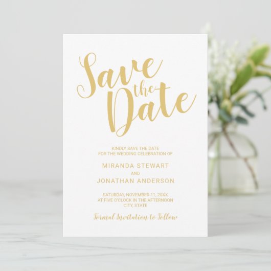 De moderne Witte en Gouden Band van het Manuscript Save The Date (Staand voorkant)