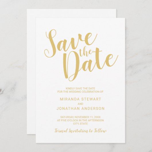 De moderne Witte en Gouden Band van het Manuscript Save The Date (Voorkant / Achterkant)