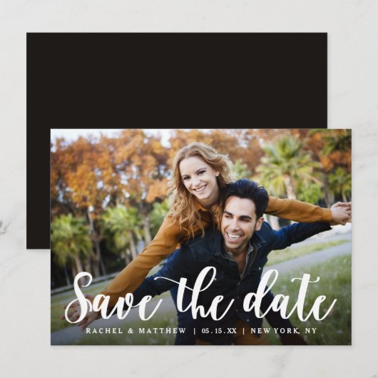De moderne Witte Foto van het Manuscript sparen de Save The Date (Voorkant / Achterkant)