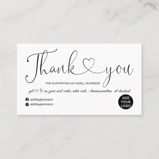 De moderne witte orde van het manuscripthart dank  visitekaartje (Voorkant)