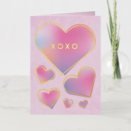 De moderne XOXO Gradient Hearts Valentijnsdag Folie Wenskaart