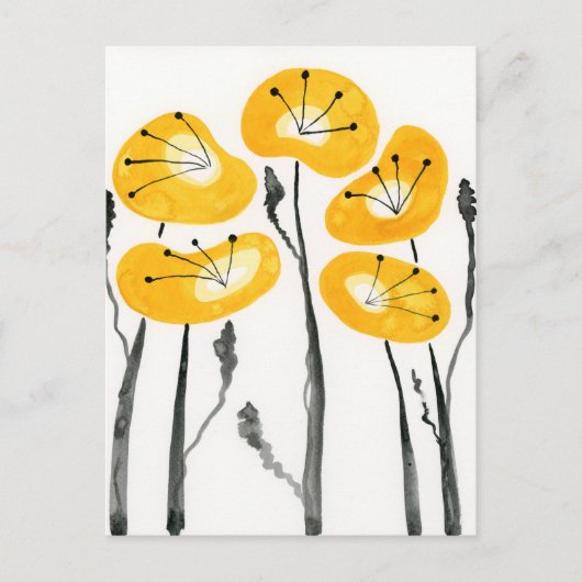 De moderne Yellow Poppies Waterverf Bloemen Briefk Briefkaart (Voorkant)