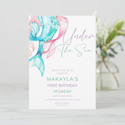 De moderne zeemeermin onder het Zee Verjaardagsuit Kaart (Staand voorkant)