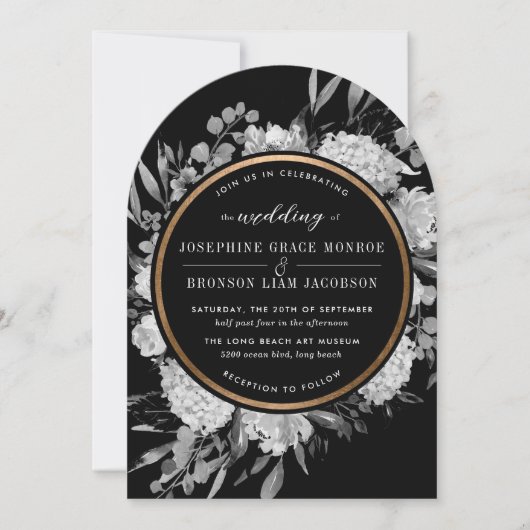 De moderne zwart-witte Waterverf Bloemenboog Kaart (Voorkant)