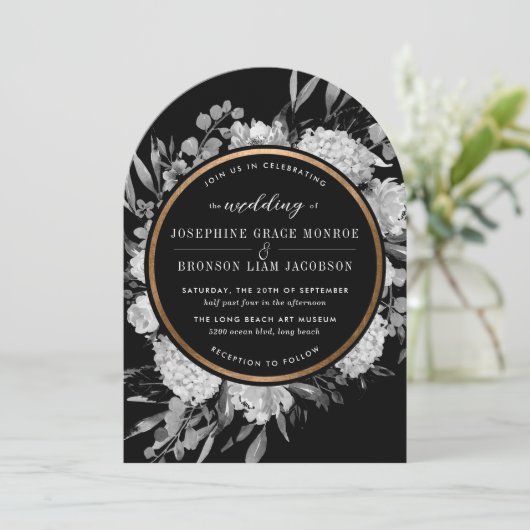 De moderne zwart-witte Waterverf Bloemenboog Kaart (Staand voorkant)