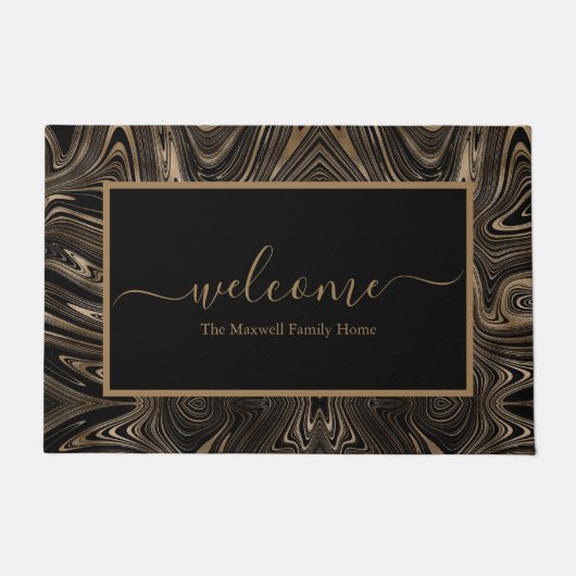 De moderne zwarte en goudzwenknaam heet welkom Deurmat (Voorkant)
