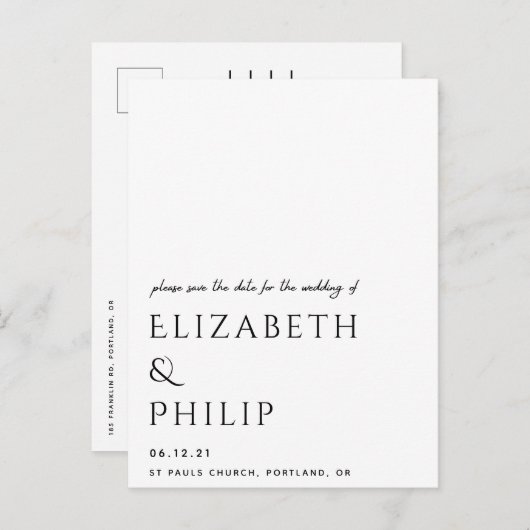 de moderne zwarte en witte elegant sparen de datum aankondigingskaart (Voorkant / Achterkant)