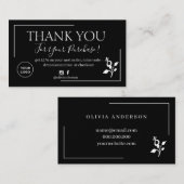 De moderne Zwarte manuscriptorde bedankt u Visitek Visitekaartje (Voorkant / Achterkant)