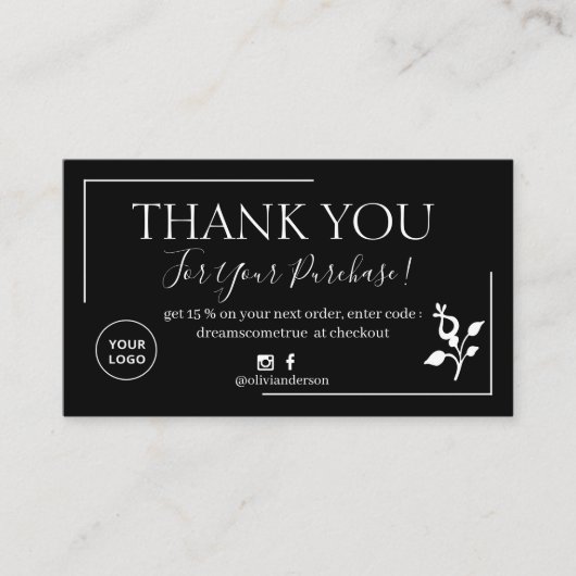 De moderne Zwarte manuscriptorde bedankt u Visitek Visitekaartje (Voorkant)