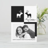 De moderne zwarte witte foto van herten Vrolijke Feestdagenkaart (Staand voorkant)
