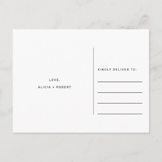 De moderne zwarte witte trouwfoto verandert de dat aankondigingskaart (Achterkant)