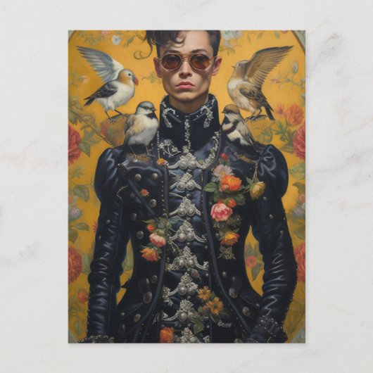 De Modieuze Man Met Vogels Briefkaart (Voorkant)