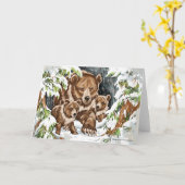 De Moeder en de Welpen van de grizzly in de Winter Kaart (Gele Bloem)