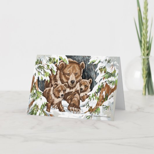 De Moeder en de Welpen van de grizzly in de Winter Kaart (Voorkant)