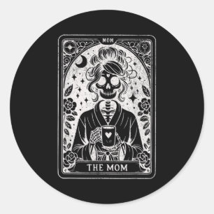 De moeder tarotkaart skelet mama koffie blij ronde sticker
