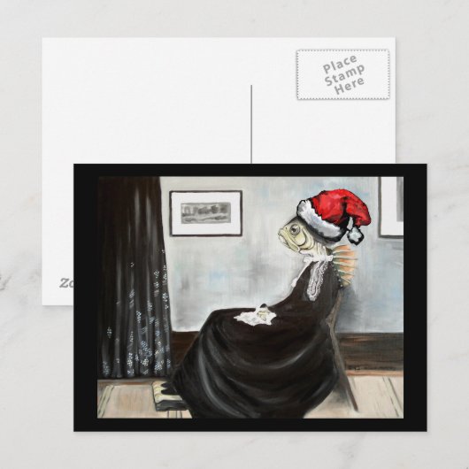 De Moeder van de fluiter als Vis met een Pet van Feestdagenkaart (Voorkant / Achterkant)