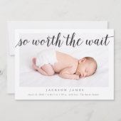De moeite waard om te wachten Foto Geboorteaankond Aankondiging (Voorkant)