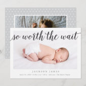 De moeite waard om te wachten Foto Geboorteaankond Aankondiging (Voorkant / Achterkant)