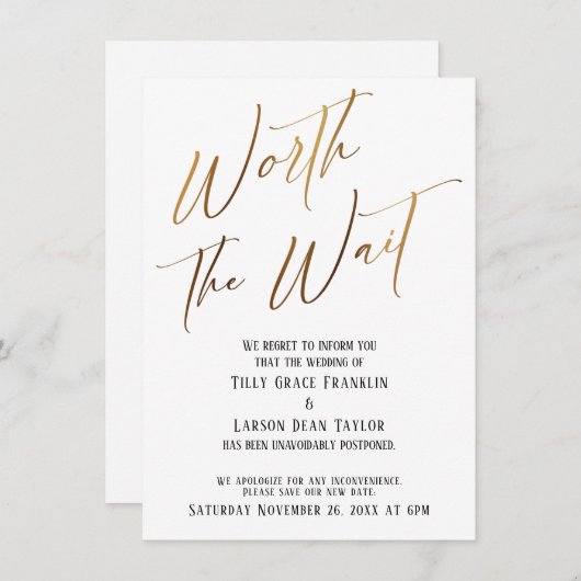 De moeite waard wachten Uitgestelde bruiloft aanko Kaart (Voorkant / Achterkant)