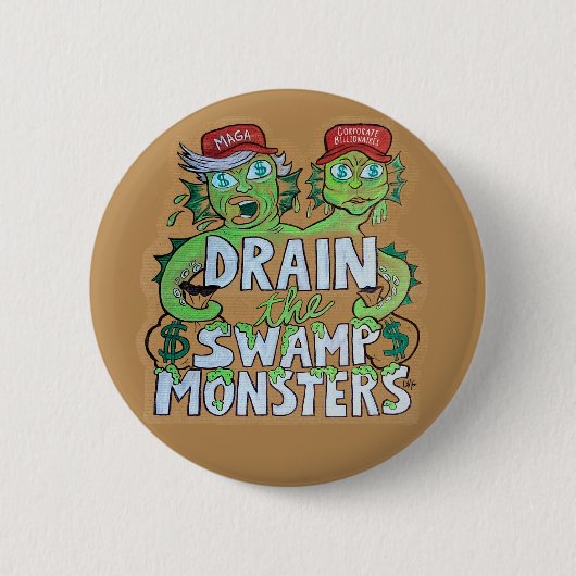 De moerasmonsters leeg laten lopen ronde button 5,7 cm (Voorkant)