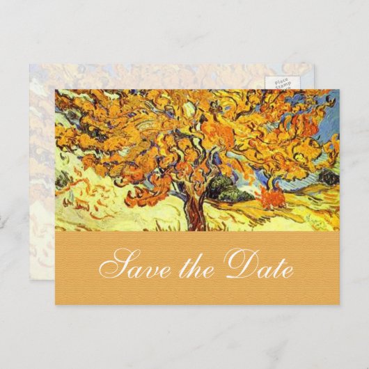 De moerbeenboom bewaart de datum briefkaarten. Vin Aankondigingskaart (Voorkant / Achterkant)