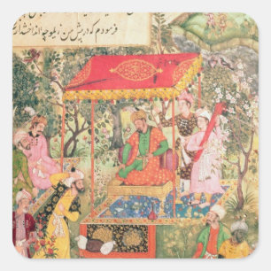 De Mogul Emperor Babur ontvangt de gezanten Oezbee Vierkante Sticker