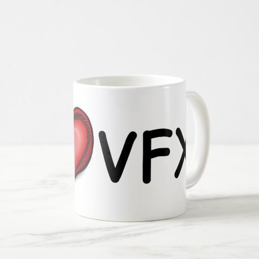 De mok " I <3 VFX"! (Voorkant rechts)