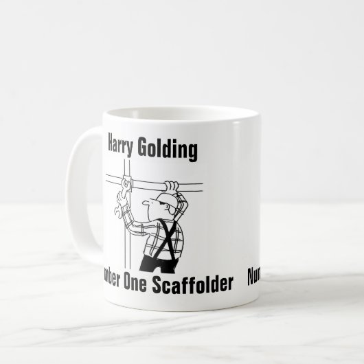 De Mok van de Cartoon van de Scaffolder om Naam to (Voorkant links)