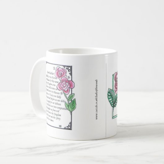 De mok van de Lord's Prayer en de serenity gebed. (Voorkant links)