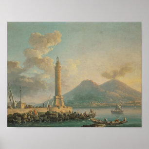De Molo lantaarn, Napels met Vesuvius Beyond Carl Poster