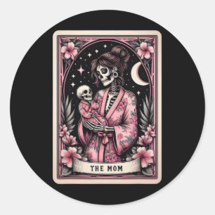 De Mom Tarot Kaart Moederdag Roze Skelet Mom B Ronde Sticker
