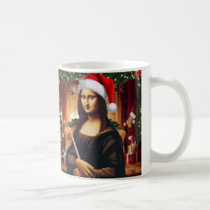 De Mona Lisa viert Kerstmis, kunst en Kerstmis Koffiemok