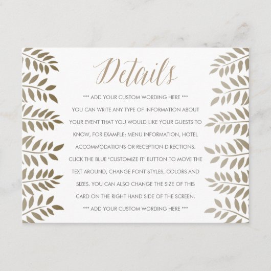 De Monochrome Varens Bos Bruiloftcollectie Informatiekaartje (Voorkant)
