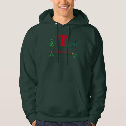 De Monogram van de Kerstmisdouane & Naam Mannen Hoodie (Voorkant)