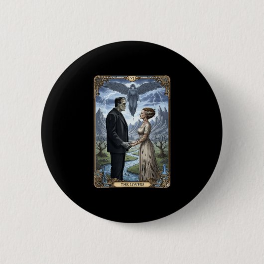 De monster frankenstein en bruid geliefden tarot ronde button 5,7 cm (Voorkant)