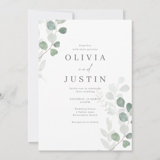 De mooie bruiloft: groen blad elegantie bruiloft kaart (Voorkant)
