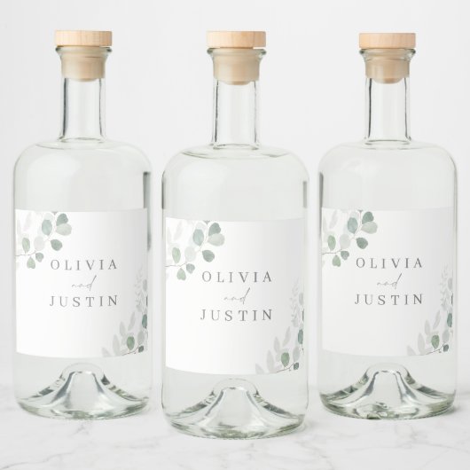 De mooie bruiloft: groen blad elegantie bruiloft likeurfles etiket (Flessen)